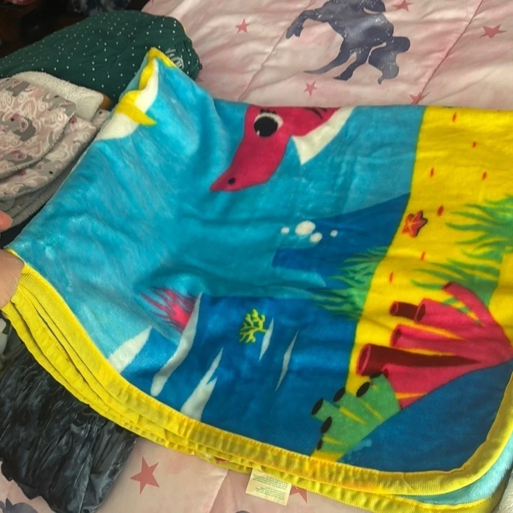 2 Baby Shark and Floral Patterned baby Blankets